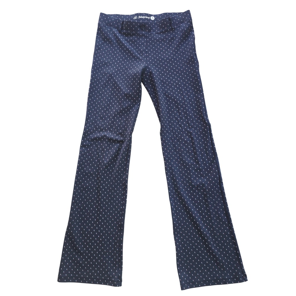 Betabrand Dress Pant Yoga Pants Navy Blue Dash Print Straight Leg Size M Long‎